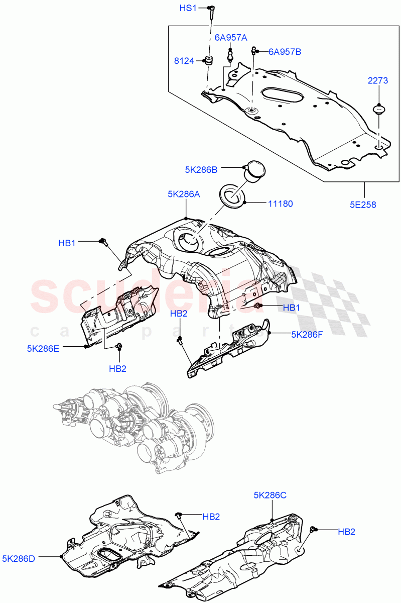 Turbocharger(Heatshields)(4.4 V8 Turbo Petrol (NC10)) of Land Rover Land Rover Range Rover (2022+) [4.4 V8 Turbo Petrol NC10]