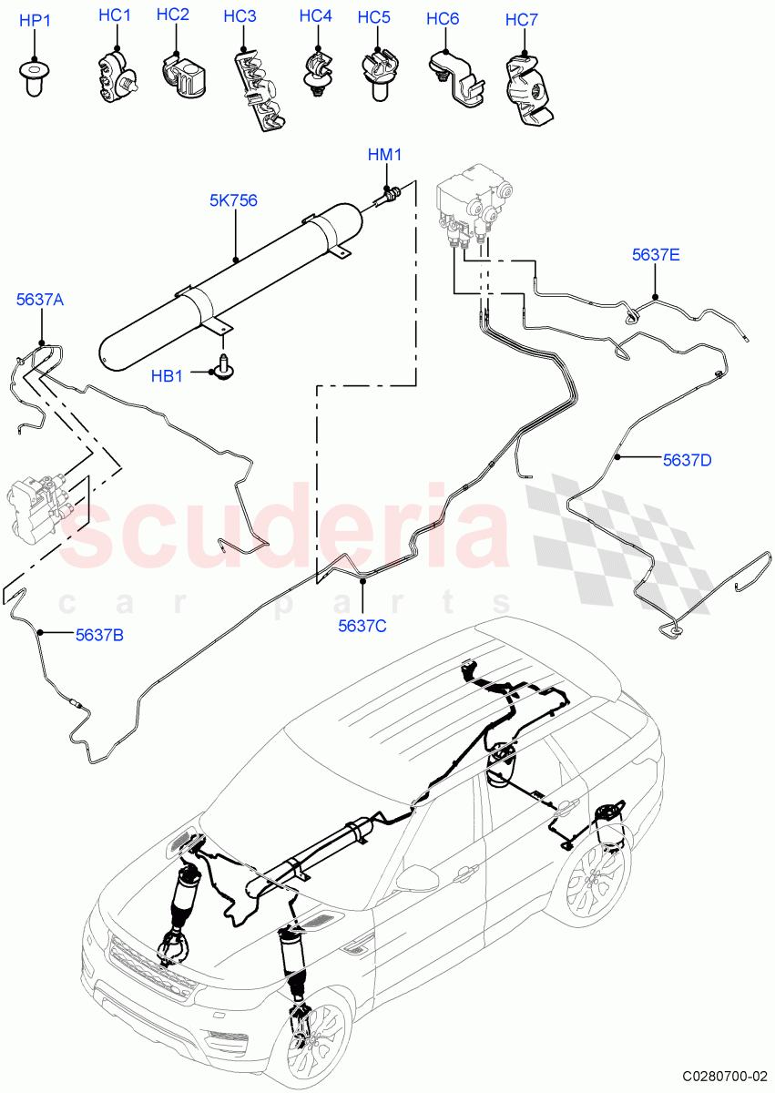 Air Suspension Compressor And Lines(With Four Corner Air Suspension,Sport Suspension w/ARC,Electronic Air Suspension With ACE,With Performance Suspension)((V)FROMJA000001) of Land Rover Land Rover Range Rover Sport (2014+) [3.0 Diesel 24V DOHC TC]