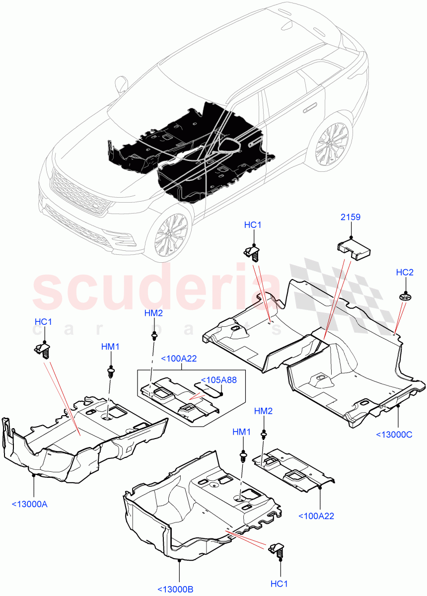 Floor Trim(Floor Carpets) of Land Rover Land Rover Range Rover Velar (2017+) [3.0 I6 Turbo Petrol AJ20P6]