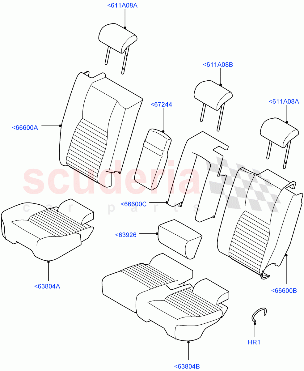 Rear Seat Covers(Grained Cloth,Halewood (UK),With 60/40 Manual Fold Thru Rr Seat)((V)TOKH999999) of Land Rover Land Rover Discovery Sport (2015+) [1.5 I3 Turbo Petrol AJ20P3]