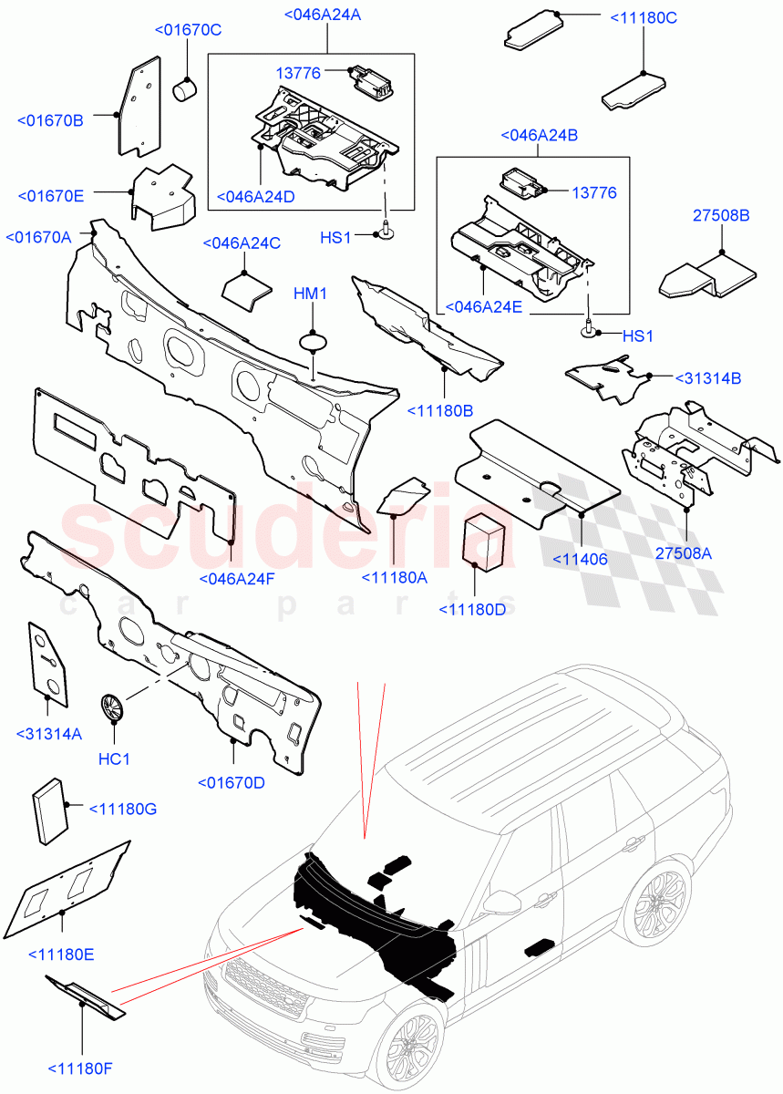 Insulators - Front(Passenger Compartment) of Land Rover Land Rover Range Rover (2012-2021) [3.0 DOHC GDI SC V6 Petrol]