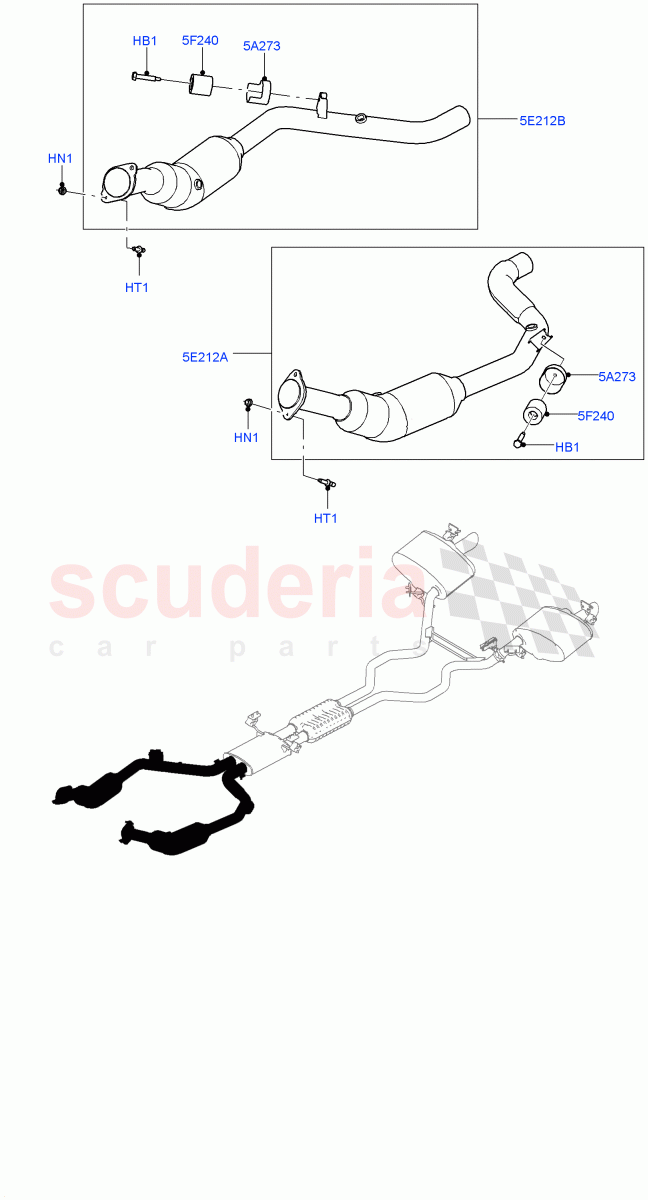 Exhaust System (Front Section) (3.0L DOHC GDI SC V6 PETROL) of Land Rover Land Rover Range Rover Sport (2014+) [3.0 DOHC GDI SC V6 Petrol]
