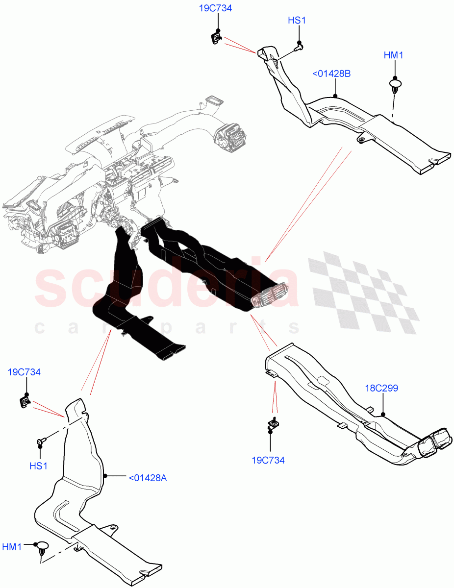 Air Vents, Louvres And Ducts (Internal Components, Floor) ((V) FROMNA000001) of Land Rover Land Rover Range Rover Velar (2017+) [2.0 Turbo Diesel AJ21D4]