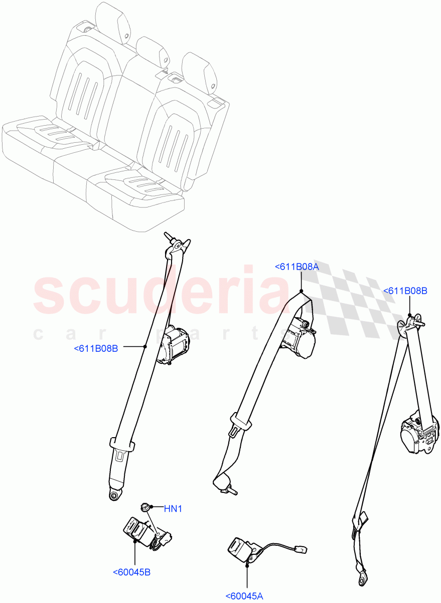 Rear Seat Belts(With 40/20/40 Split Fold Rear Seat) of Land Rover Land Rover Defender (2020+) [2.0 Turbo Diesel]