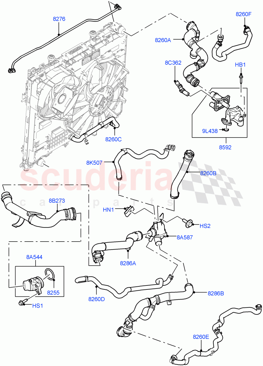 Cooling System Pipes And Hoses (Engine, Solihull Plant Build) (3.0 V6 D Gen2 Mono Turbo, Less Immersion Heater, Less Active Tranmission Warming) ((V) FROMKA000001) of Land Rover Land Rover Range Rover (2012-2021) [3.0 Diesel 24V DOHC TC]