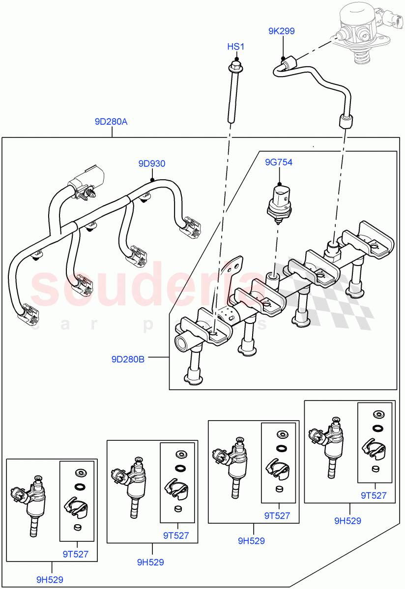 Fuel Injectors And Pipes(Solihull Plant Build)(2.0L I4 Mid DOHC AJ200 Petrol,2.0L I4 High DOHC AJ200 Petrol,2.0L AJ200P Hi PHEV)((V)FROMHA000001) of Land Rover Land Rover Discovery 5 (2017+) [2.0 Turbo Petrol AJ200P]