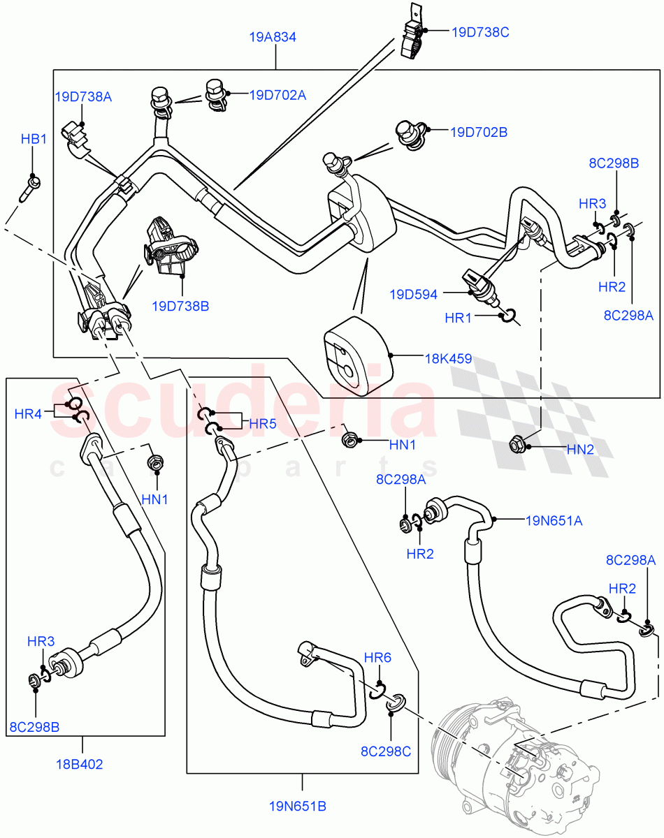Air Conditioning System (2.0L 16V TIVCT T/C 240PS Petrol, Itatiaia (Brazil), 2.0L I4 DSL MID DOHC AJ200, 2.0L I4 Mid AJ200 Petrol E100, 2.0L I4 DSL HIGH DOHC AJ200, 2.0L I4 Mid DOHC AJ200 Petrol) ((V) FROMGT000001) of Land Rover Land Rover Range Rover Evoque (2012-2018) [2.0 Turbo Petrol GTDI]