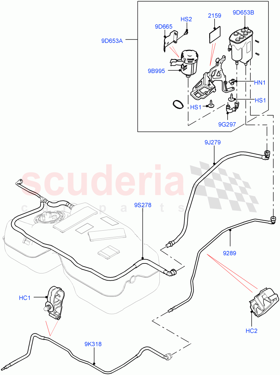 Carbon Canister(2.0L I4 High DOHC AJ200 Petrol,Fuel Tank Filler Neck - Unleaded,2.0L I4 Mid DOHC AJ200 Petrol,2.0L I4 Mid AJ200 Petrol E100)((V)FROMKH000001) of Land Rover Land Rover Discovery Sport (2015+) [2.0 Turbo Petrol AJ200P]