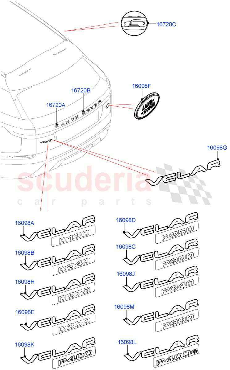 Name Plates(Rear)(Version - Core,Trunk Badge - R Dynamic,Less Trunk Badge,Version - R-Dynamic) of Land Rover Land Rover Range Rover Velar (2017+) [2.0 Turbo Diesel AJ21D4]