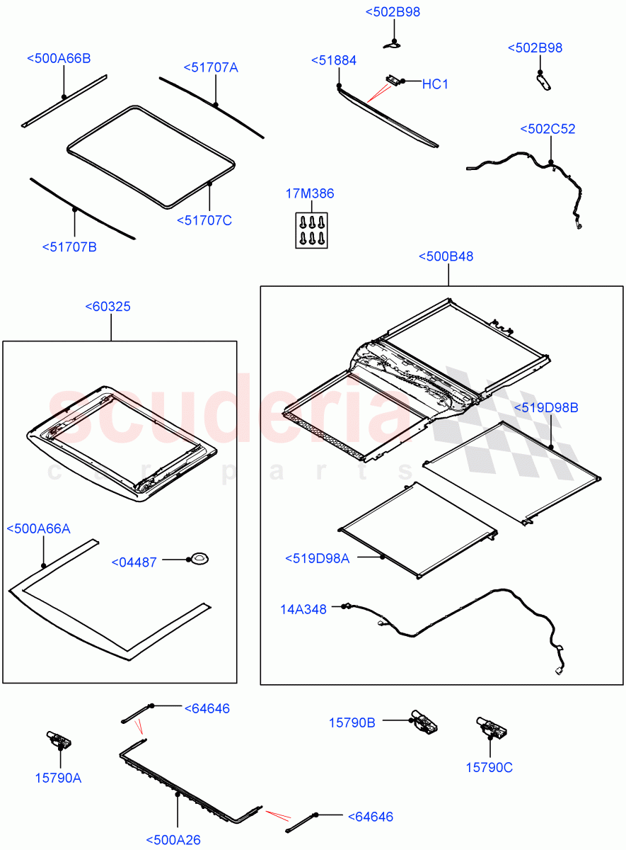Sliding Roof Mechanism And Controls (Nitra Plant Build, Sunroof Frame) (Roof Conv-Power Open Front/Rear Pan, With Roof Conversion-Panorama Power) ((V) FROMK2000001) of Land Rover Land Rover Discovery 5 (2017+) [3.0 Diesel 24V DOHC TC]