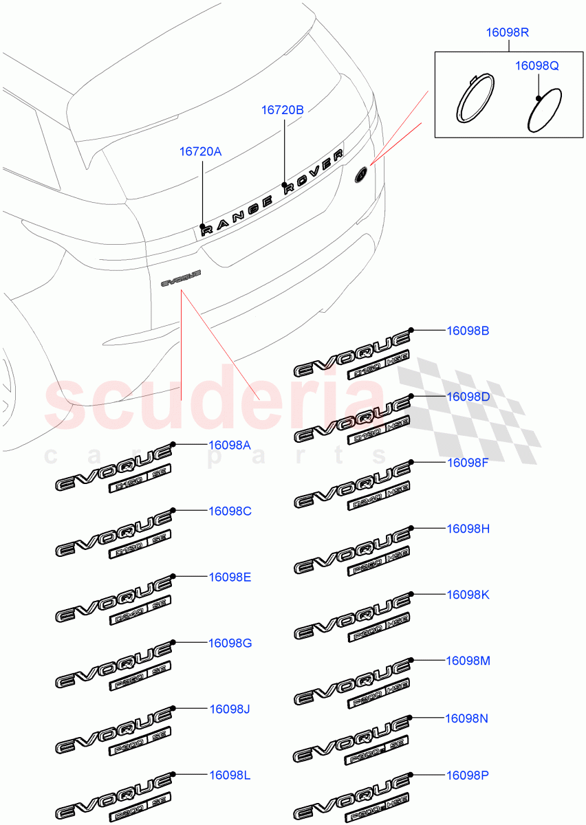 Name Plates(Rear)(Halewood (UK),Trunk Badge-SE,Trunk Badge-HSE) of Land Rover Land Rover Range Rover Evoque (2019+) [2.0 Turbo Petrol AJ200P]