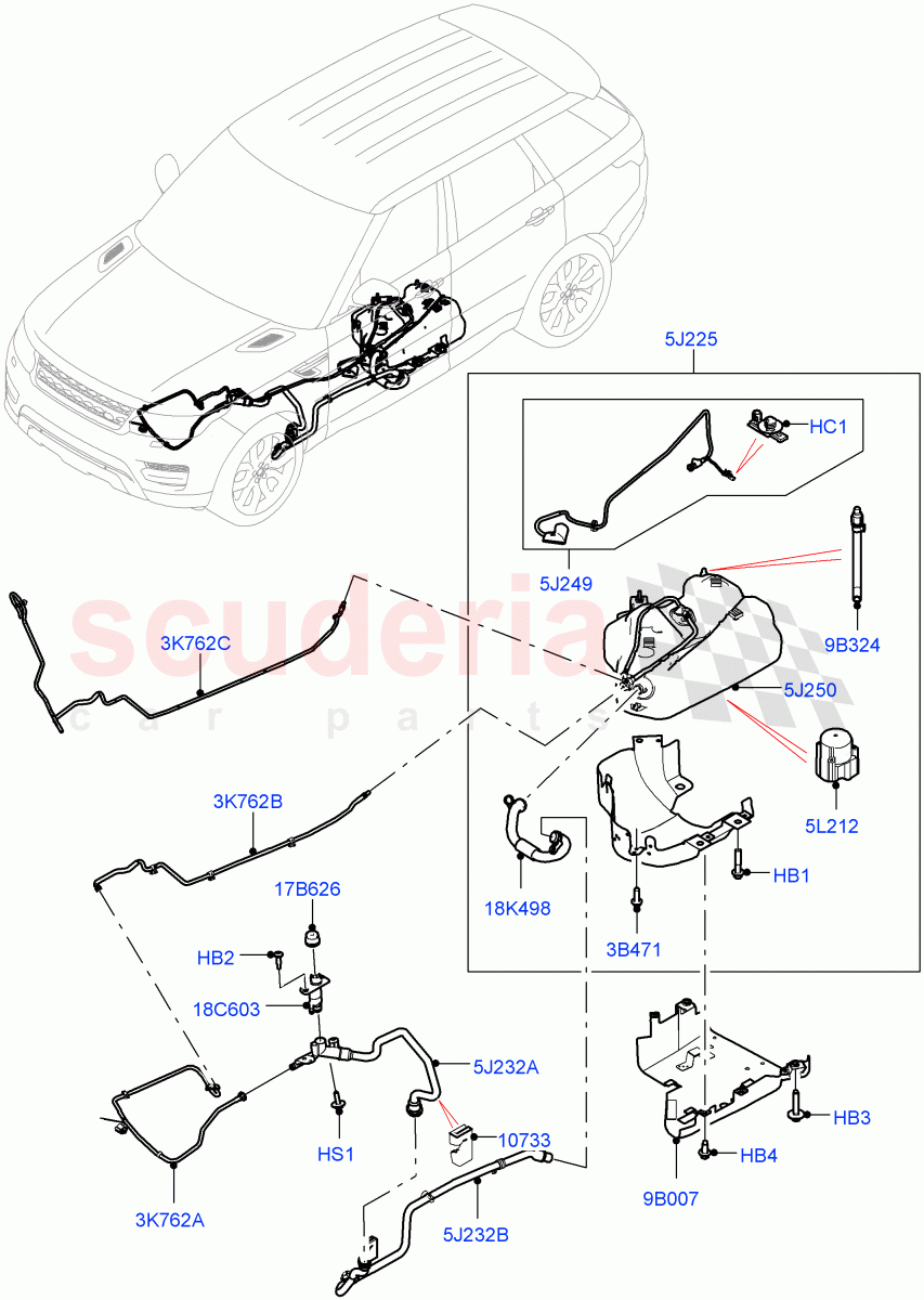 Exhaust Fluid Injection System (Tank and Lines) (4.4L DOHC DITC V8 Diesel, With Diesel Exh Fluid Emission Tank) ((V) FROMGA000001) of Land Rover Land Rover Range Rover Sport (2014+) [4.4 DOHC Diesel V8 DITC]