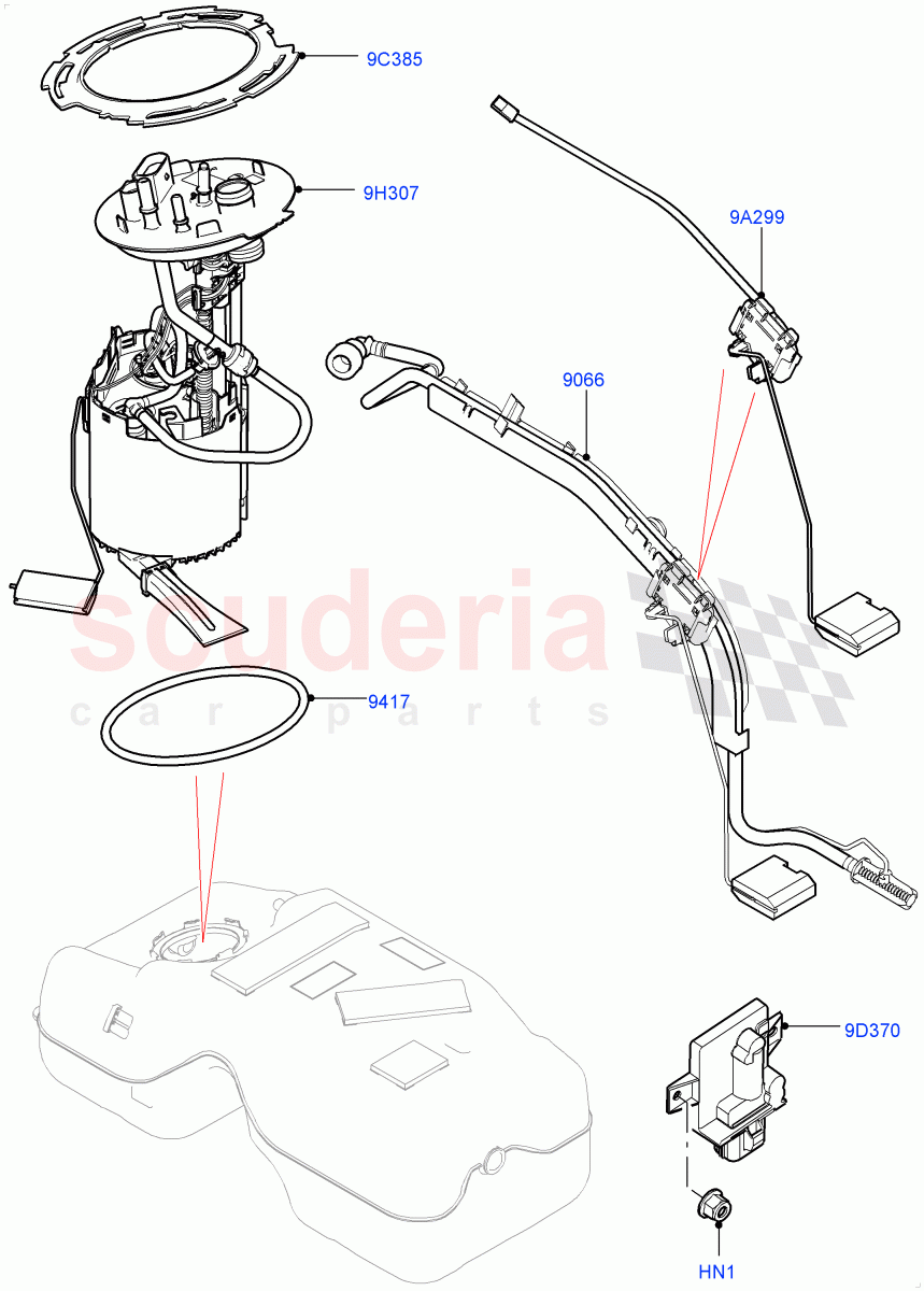 Fuel Pump And Sender Unit(2.0L I4 Mid DOHC AJ200 Petrol,Itatiaia (Brazil),2.0L I4 Mid AJ200 Petrol E100)((V)FROMJT000001) of Land Rover Land Rover Discovery Sport (2015+) [2.0 Turbo Petrol AJ200P]