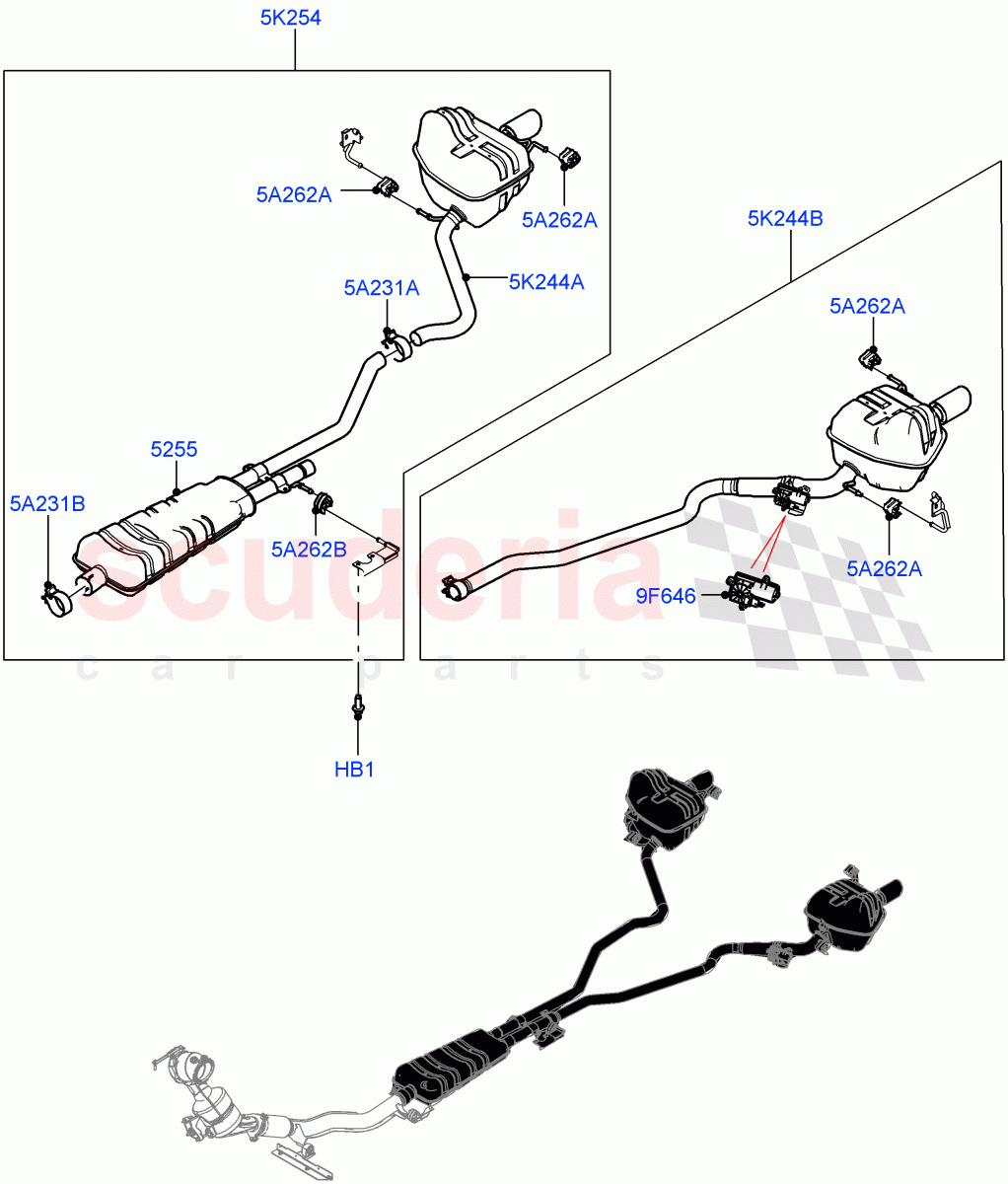 Rear Exhaust System (2.0L I4 Mid DOHC AJ200 Petrol, With 7 Seat Configuration, Spare Wheel - Reduced Section Steel, 2.0L I4 Mid AJ200 Petrol E100) ((V) FROMJH000001) of Land Rover Land Rover Discovery Sport (2015+) [2.0 Turbo Petrol AJ200P]