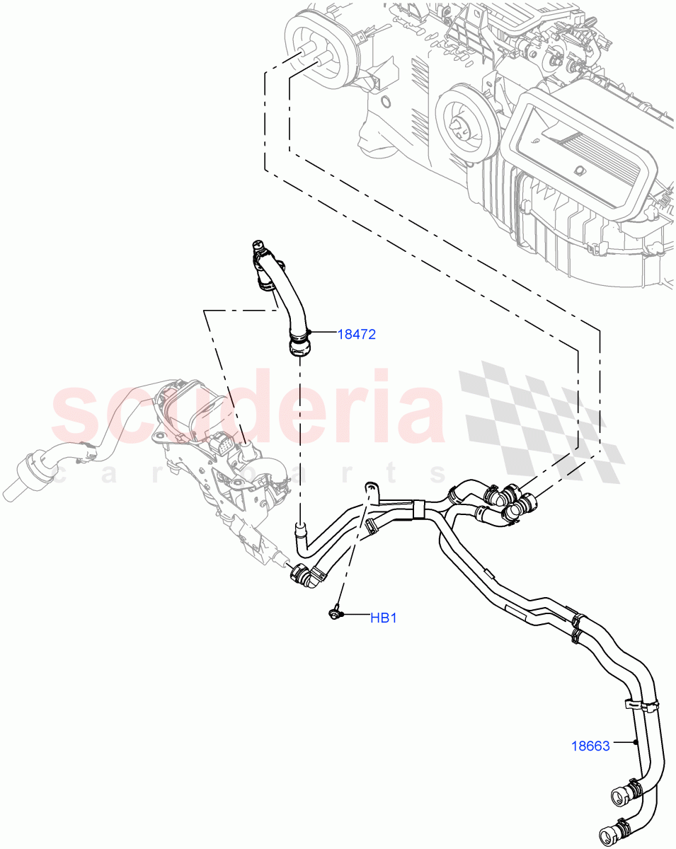 Heater Hoses (Solihull Plant Build) (2.0L I4 DSL HIGH DOHC AJ200, With Fuel Fired Heater, With Air Conditioning - Front/Rear, 2.0L I4 DSL MID DOHC AJ200, With Front Comfort Air Con (IHKA), With Manual Air Conditioning) ((V) FROMKA000001) of Land Rover Land Rover Discovery 5 (2017+) [3.0 DOHC GDI SC V6 Petrol]
