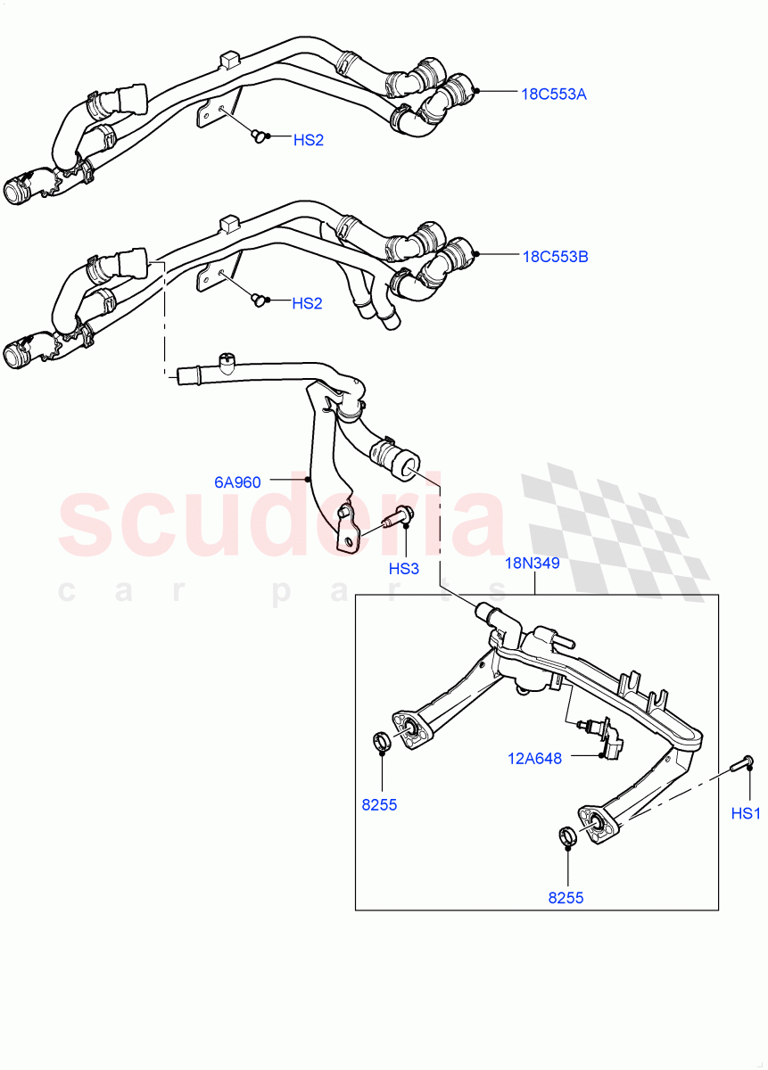 Heater Hoses(3.0L DOHC GDI SC V6 PETROL)((V)FROMEA000001) of Land Rover Land Rover Discovery 4 (2010-2016) [3.0 Diesel 24V DOHC TC]