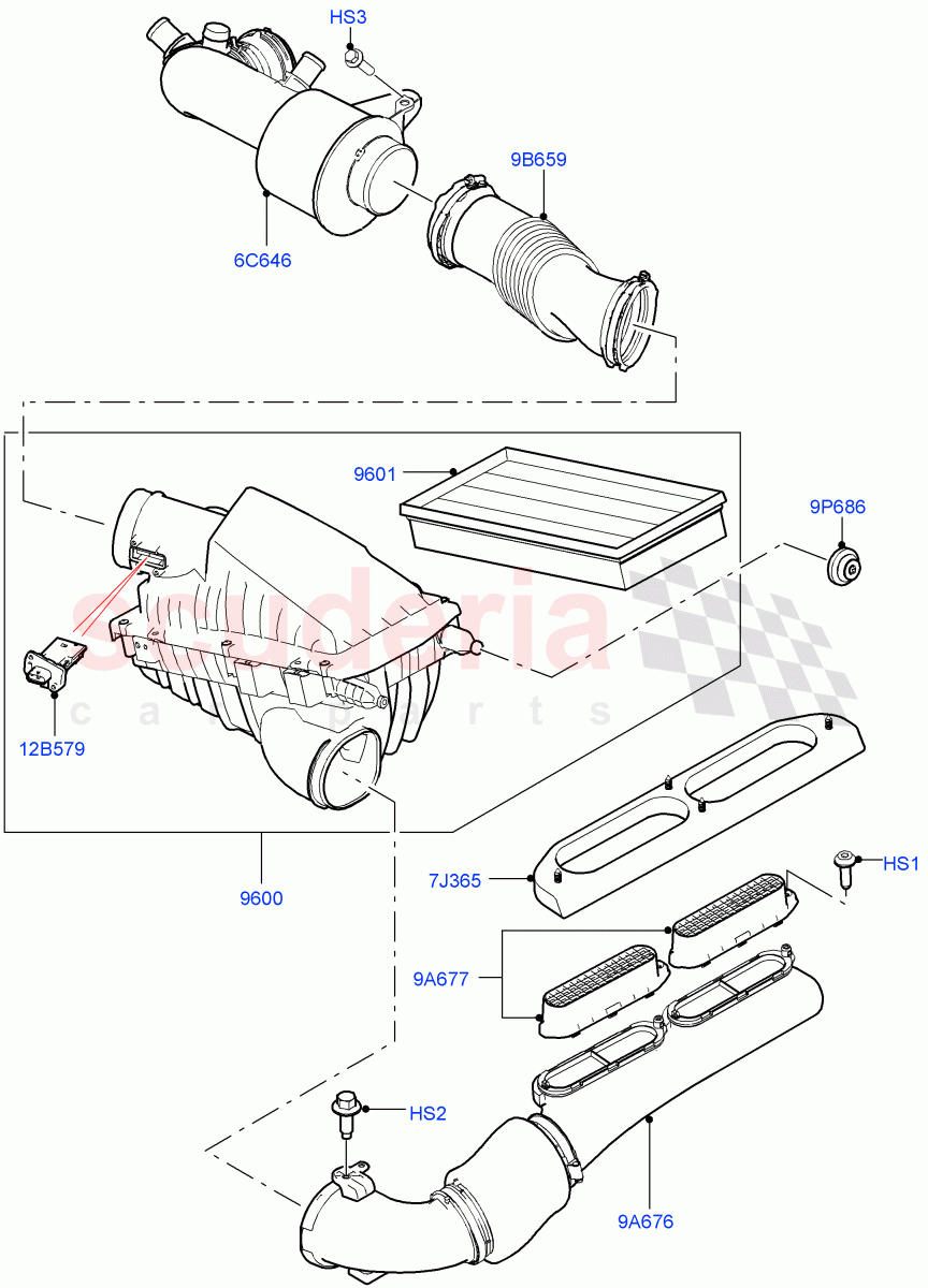 Air Cleaner (2.0L AJ200P Hi PHEV, 2.0L I4 High DOHC AJ200 Petrol) ((V) FROMJA000001) of Land Rover Land Rover Range Rover Sport (2014+) [2.0 Turbo Petrol AJ200P]