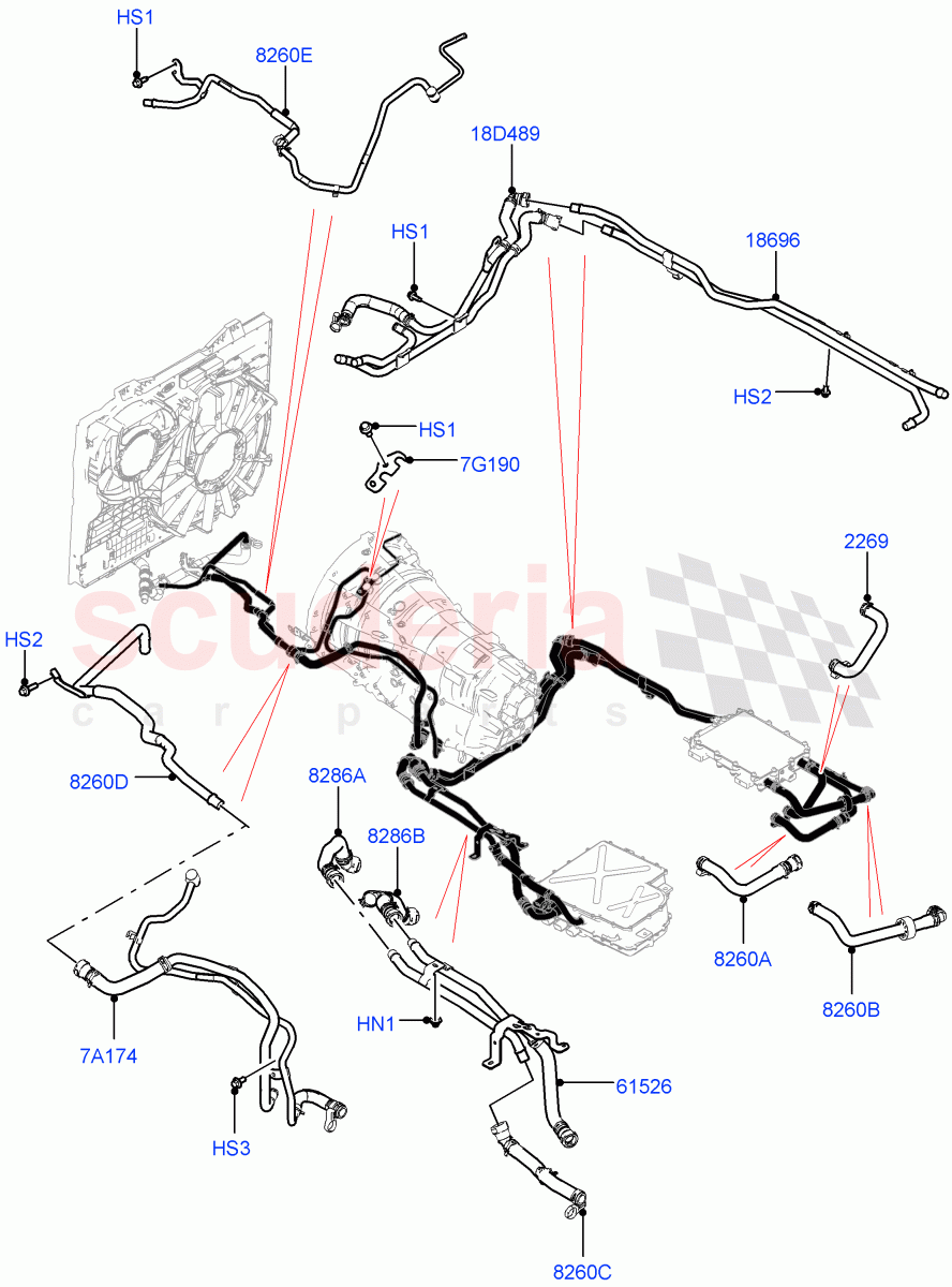 Cooling System Pipes And Hoses(Electric Motor Cooling Systems)(2.0L AJ200P Hi PHEV)((V)FROMJA000001) of Land Rover Land Rover Range Rover Sport (2014+) [2.0 Turbo Petrol AJ200P]