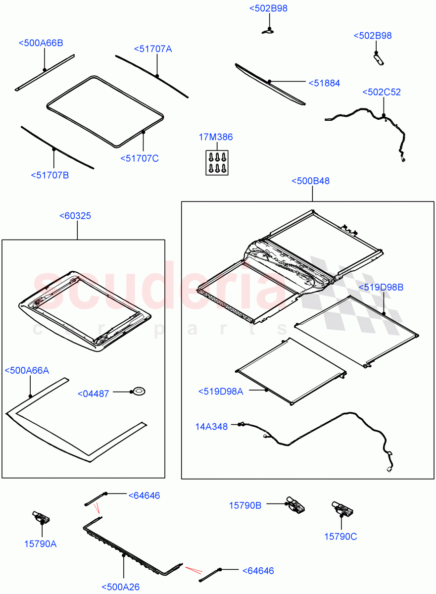 Sliding Roof Mechanism And Controls (Solihull Plant Build, Sunroof Frame) (Roof Conv-Power Open Front/Rear Pan, With Roof Conversion-Panorama Power) ((V) FROMJA000001) of Land Rover Land Rover Discovery 5 (2017+) [2.0 Turbo Petrol AJ200P]