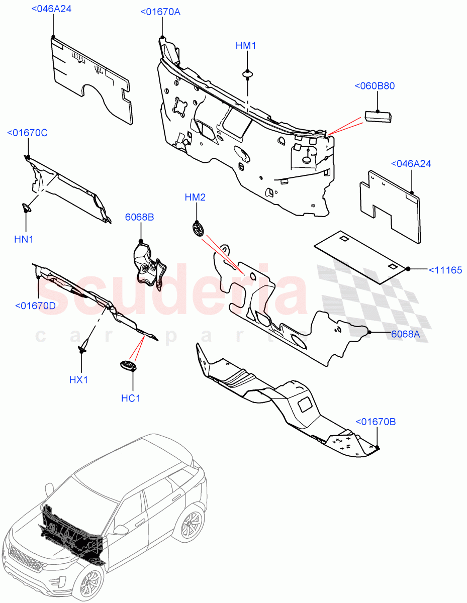 Insulators - Front(Passenger Compartment)(Itatiaia (Brazil)) of Land Rover Land Rover Range Rover Evoque (2019+) [1.5 I3 Turbo Petrol AJ20P3]