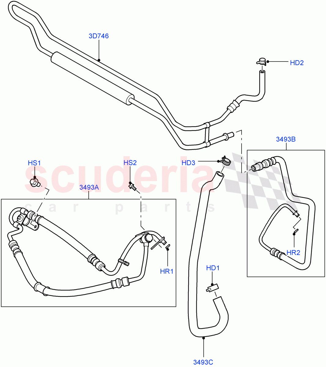 Supply & Return Hoses - Power Strg (AJ Petrol 4.4 V8 EFI (220KW), AJ Petrol 4.2 V8 Supercharged) ((V) TO9A999999) of Land Rover Land Rover Range Rover Sport (2005-2009) [4.2 Petrol V8 Supercharged]