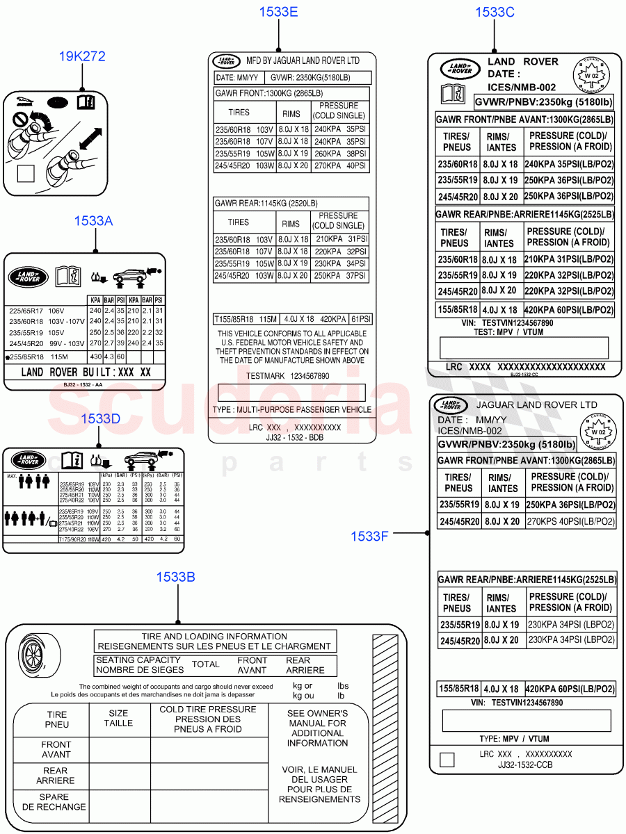 Labels(Tyre Pressure Label)(Halewood (UK)) of Land Rover Land Rover Range Rover Evoque (2012-2018) [2.0 Turbo Diesel]