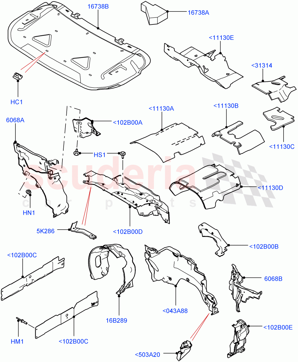 Insulators - Front (Engine Compartment) of Land Rover Land Rover Range Rover Sport (2014+) [2.0 Turbo Petrol GTDI]