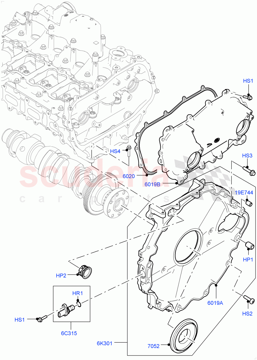 Timing Gear Covers (Solihull Plant Build) (2.0L I4 High DOHC AJ200 Petrol, 2.0L I4 Mid DOHC AJ200 Petrol) ((V) FROMHA000001) of Land Rover Land Rover Range Rover Velar (2017+) [2.0 Turbo Petrol AJ200P]