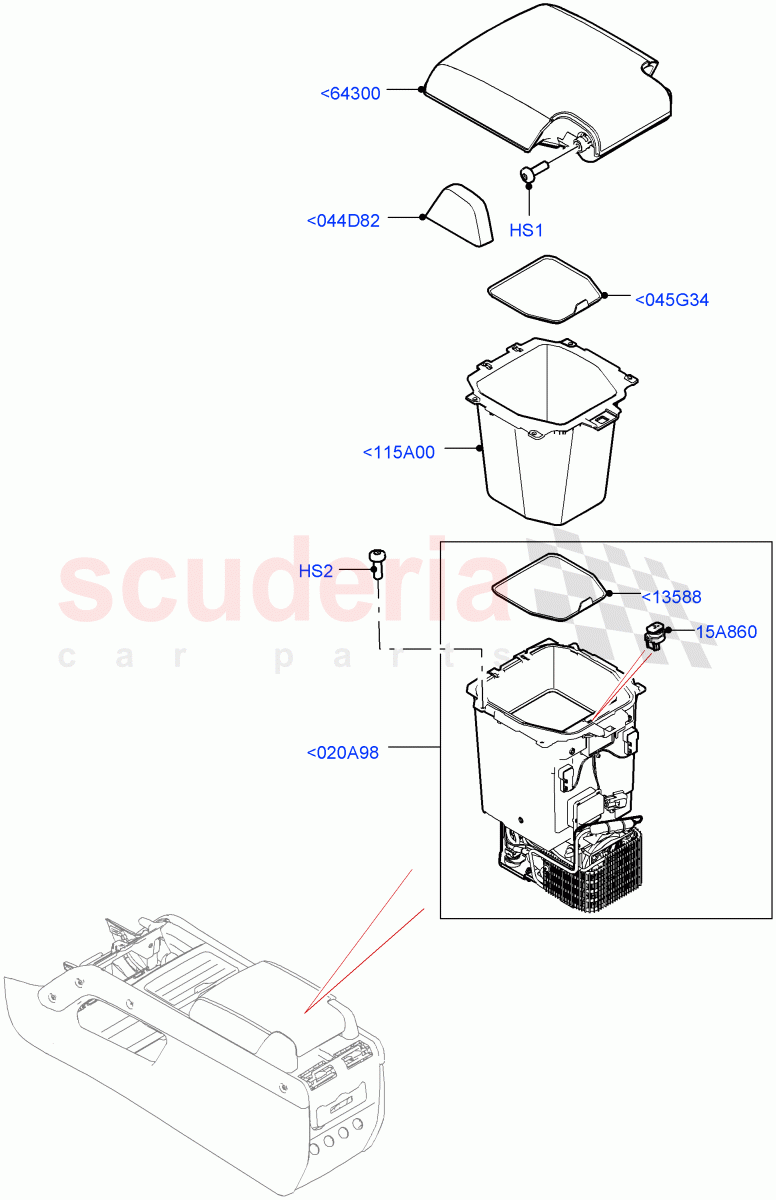 Console - Floor(For Stowage Boxes And Lids)(Console-W/Armrest + Fridge,Full Floor Console With Armrest) of Land Rover Land Rover Defender (2020+) [2.0 Turbo Petrol AJ200P]