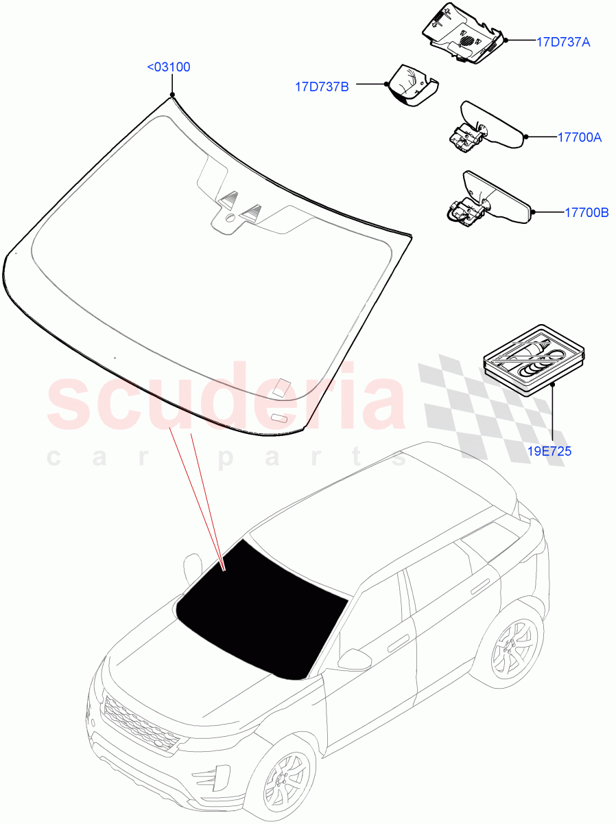 Windscreen/Inside Rear View Mirror(Halewood (UK)) of Land Rover Land Rover Range Rover Evoque (2019+) [1.5 I3 Turbo Petrol AJ20P3]