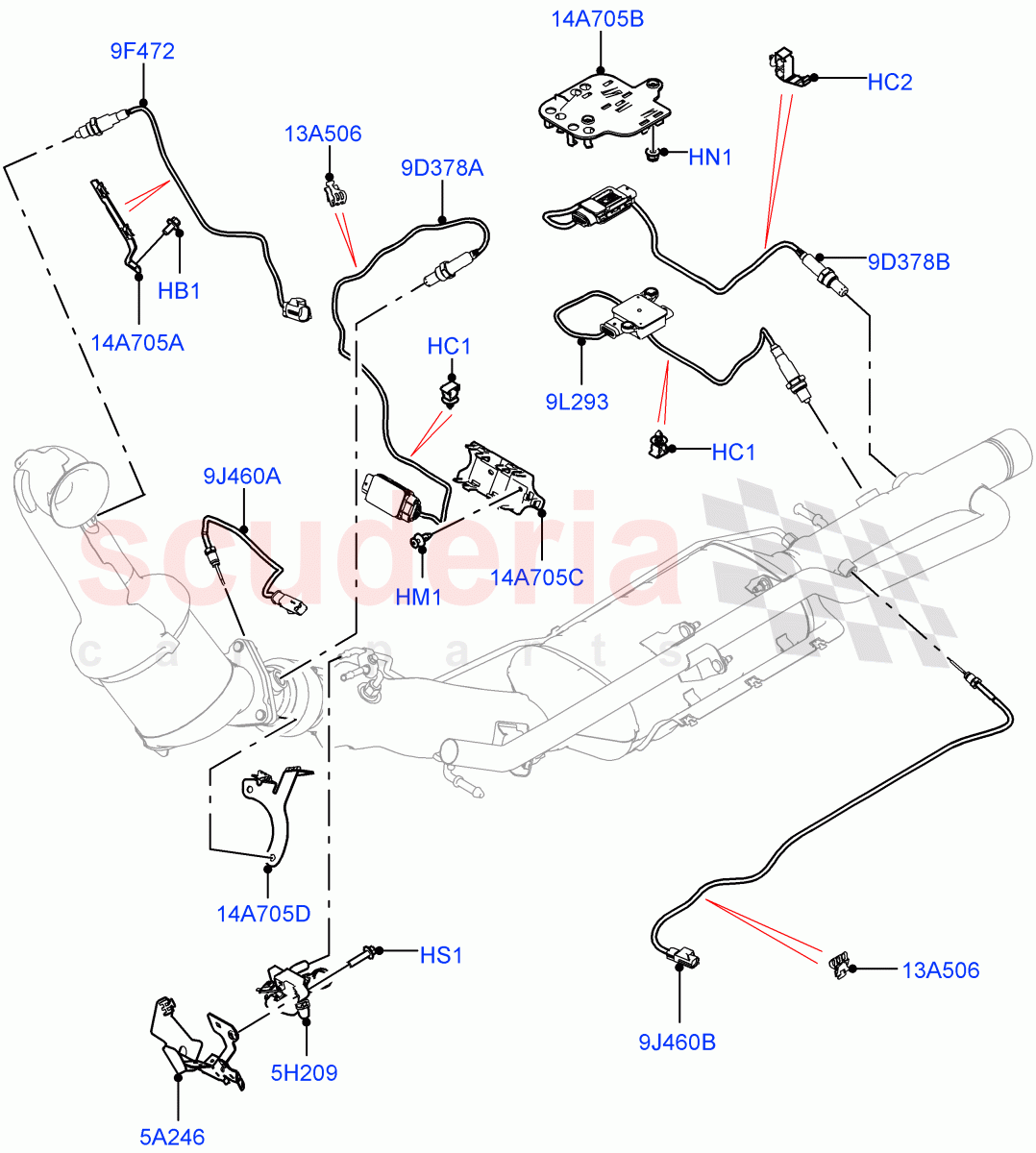 Exhaust Sensors And Modules (2.0L AJ20D4 Diesel High PTA, EU6D Diesel + DPF Emissions, Halewood (UK), 2.0L AJ20D4 Diesel Mid PTA, 2.0L AJ20D4 Diesel LF PTA, Japanese Emission + DPF, Bharat VI Emission) of Land Rover Land Rover Range Rover Evoque (2019+) [2.0 Turbo Diesel]