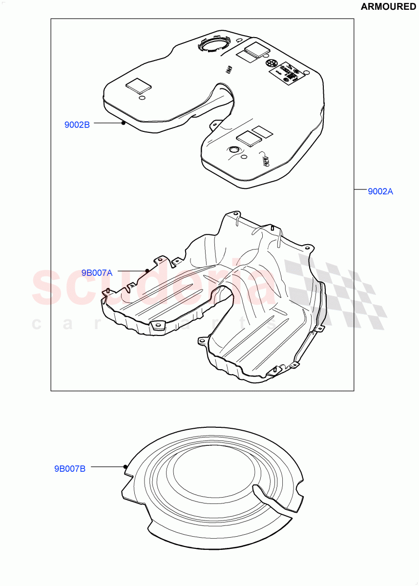 Fuel Tank & Related Parts (3.0L DOHC GDI SC V6 PETROL, Armoured) ((V) FROMEA000001) of Land Rover Land Rover Range Rover (2012-2021) [3.0 DOHC GDI SC V6 Petrol]