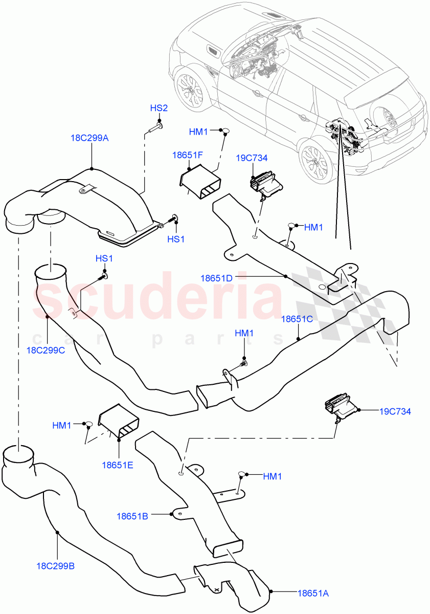 Air Vents, Louvres And Ducts (Internal Components, Under Rear Seat) (With 7 Seat Configuration, Premium Air Con Hybrid Front/Rear, With Air Conditioning - Front/Rear) ((V) TOJA999999) of Land Rover Land Rover Range Rover Sport (2014+) [3.0 DOHC GDI SC V6 Petrol]