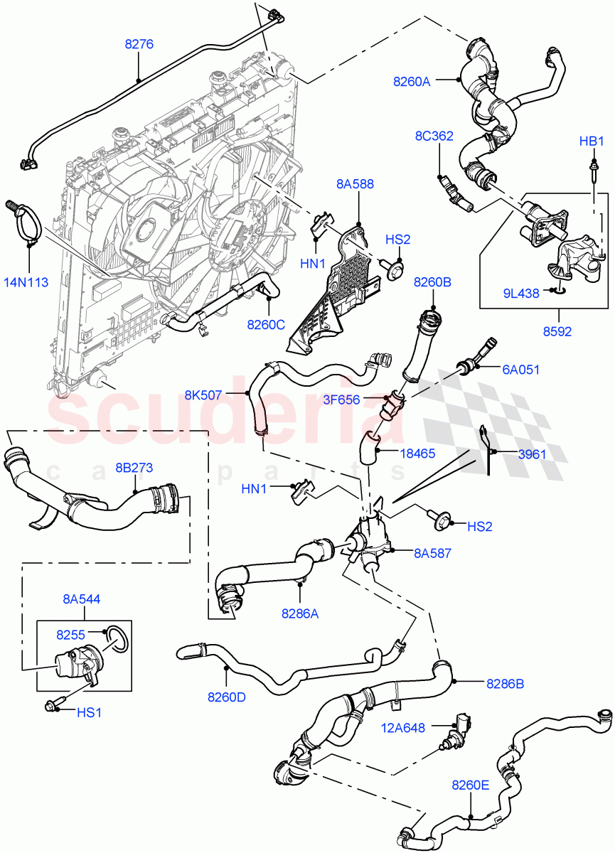 Cooling System Pipes And Hoses(Engine)(3.0 V6 D Gen2 Twin Turbo,8 Speed Auto Trans ZF 8HP70 4WD,(+)"CDN/MEX/USA",Crankcase Pressure Sensor,3.0 V6 D Gen2 Mono Turbo)((V)FROMGA000001,(V)TOJA999999) of Land Rover Land Rover Range Rover (2012-2021) [3.0 Diesel 24V DOHC TC]