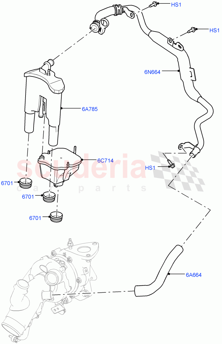Emission Control - Crankcase (Solihull Plant Build, Engine Ventilation) (3.0 V6 D Gen2 Twin Turbo) ((V) FROMFA000001) of Land Rover Land Rover Discovery 5 (2017+) [3.0 Diesel 24V DOHC TC]