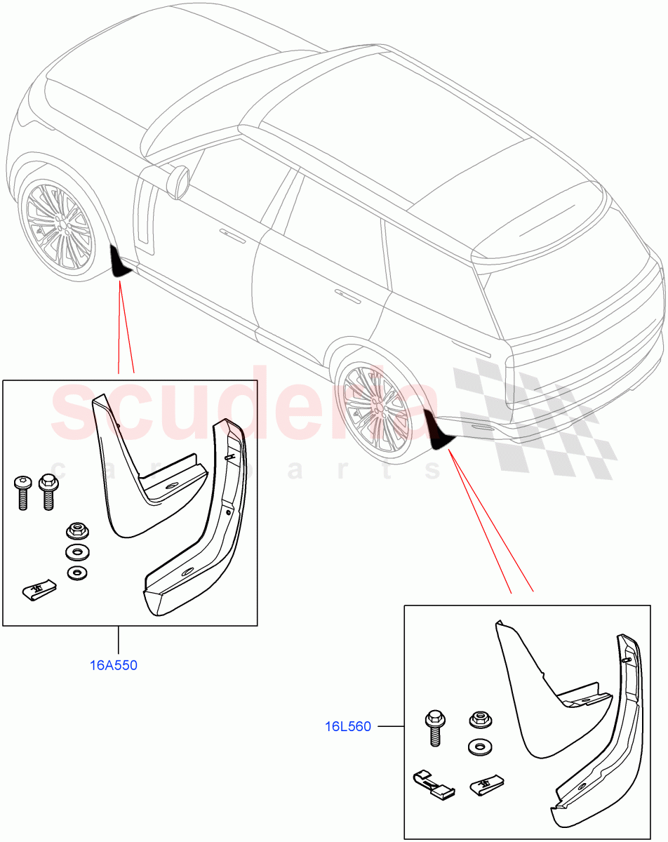 Mudflaps - Front & Rear of Land Rover Land Rover Range Rover (2022+) [3.0 I6 Turbo Diesel AJ20D6]