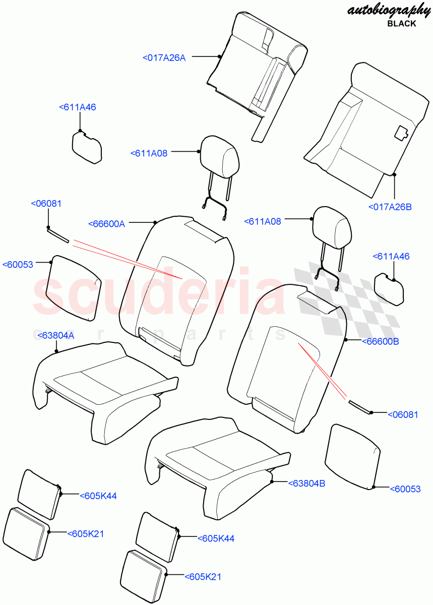 Rear Seat Covers(Autobiography Black / SV Autobiography)(With 2 Rear Small Individual Seats)((V)FROMJA000001) of Land Rover Land Rover Range Rover (2012-2021) [3.0 Diesel 24V DOHC TC]