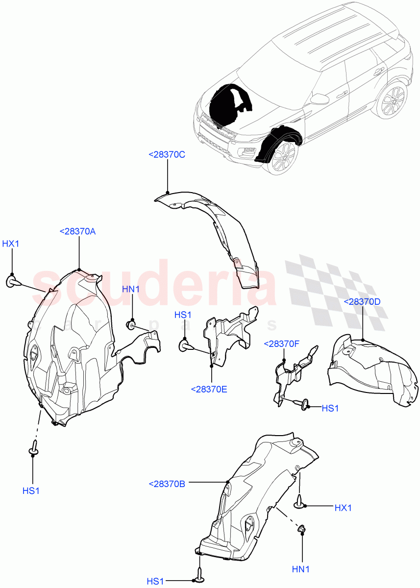 Front Panels, Aprons & Side Members(Wheelhouse)(Itatiaia (Brazil))((V)FROMGT000001) of Land Rover Land Rover Range Rover Evoque (2012-2018) [2.0 Turbo Petrol AJ200P]