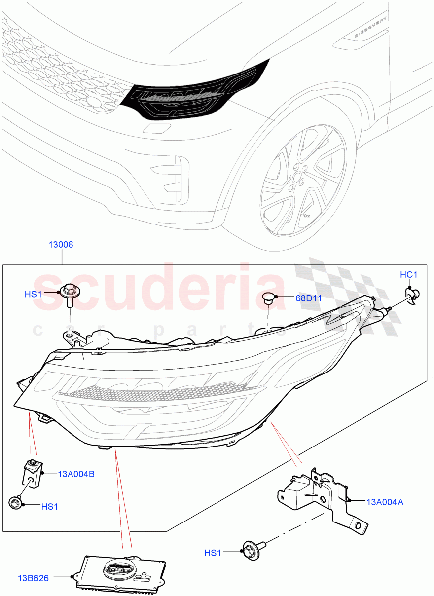 Headlamps And Front Flasher Lamps(Solihull Plant Build)(LED Headlamps,Adaptive Led Headlamps)((V)FROMHA000001) of Land Rover Land Rover Discovery 5 (2017+) [3.0 DOHC GDI SC V6 Petrol]