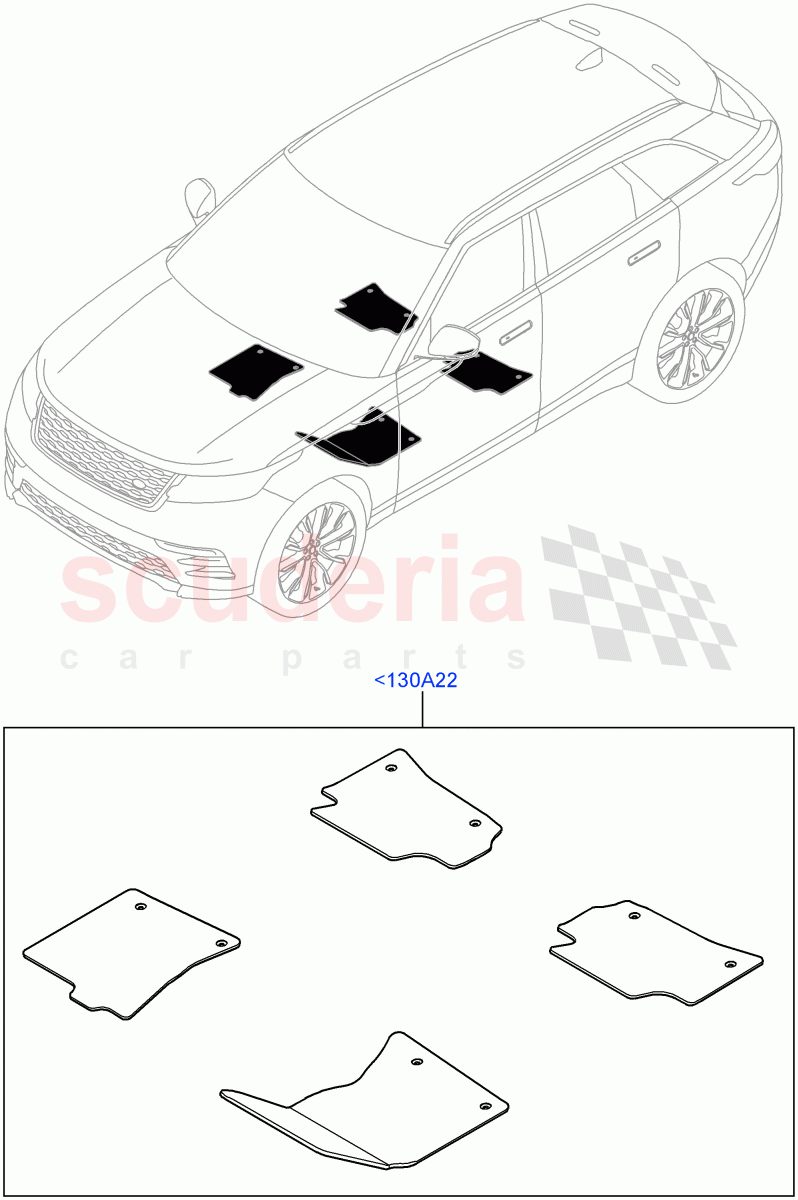 Floor Trim(Floor Mats)(Front Floor Carpet Mats,Front Floor Mats - Premium,Floor Mats - SVO Super Premium) of Land Rover Land Rover Range Rover Velar (2017+) [3.0 I6 Turbo Petrol AJ20P6]