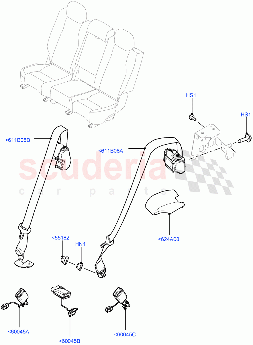 Rear Seat Belts(With 60/40 Manual Fold Thru Rr Seat,With 60/40 Power Fold Thru Rr Seat) of Land Rover Land Rover Range Rover (2012-2021) [3.0 I6 Turbo Petrol AJ20P6]