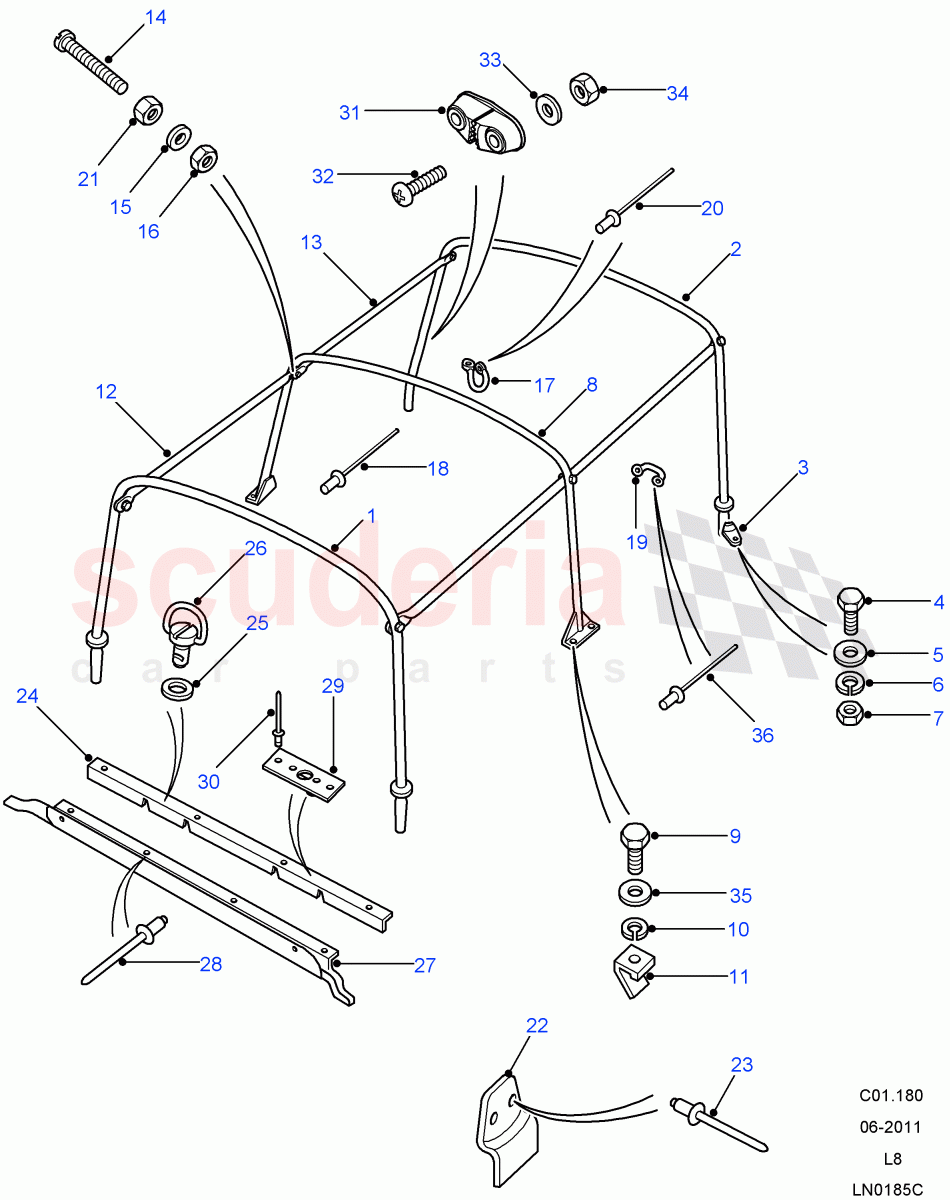 Hoodsticks - Bulkhead Fixing (Pick Up, 110" Wheelbase) ((V) FROM7A000001) of Land Rover Land Rover Defender (2007-2016)