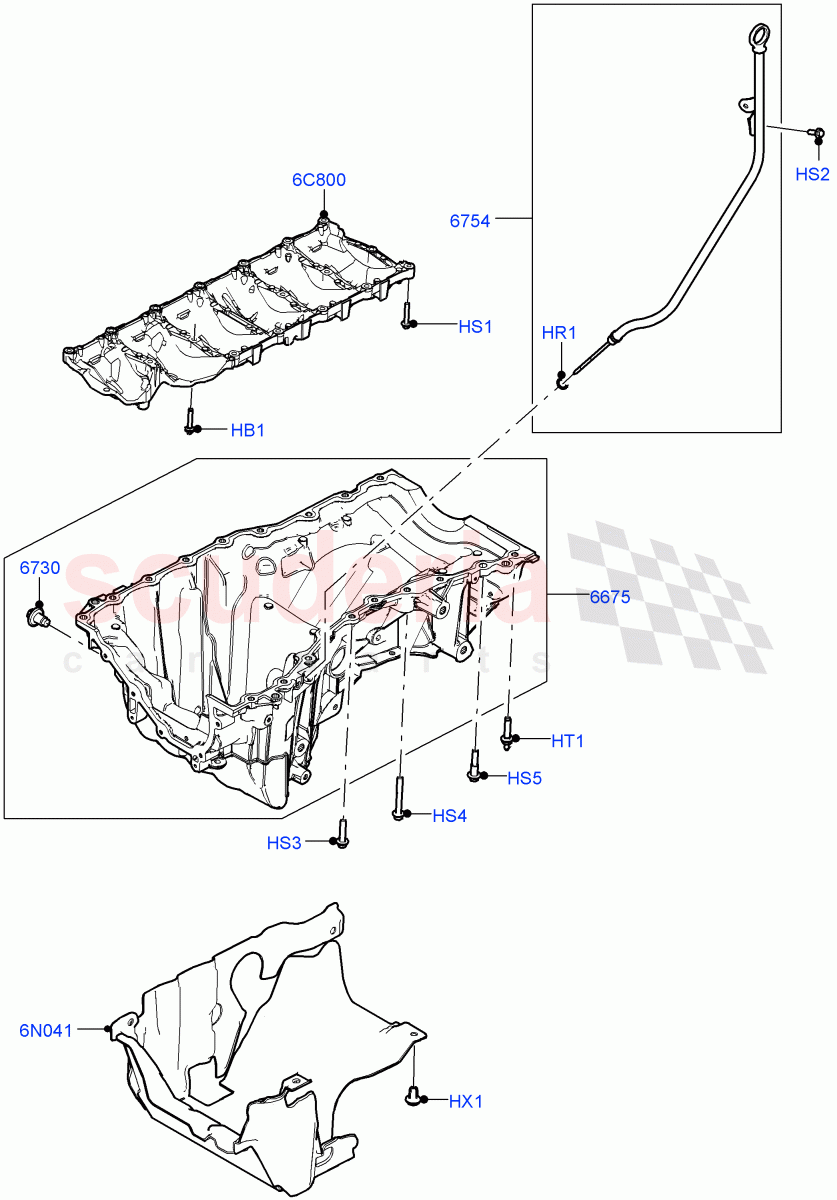 Oil Pan/Oil Level Indicator(3.0L AJ20P6 Petrol High)((V)FROMMA000001) of Land Rover Land Rover Range Rover Velar (2017+) [3.0 I6 Turbo Petrol AJ20P6]