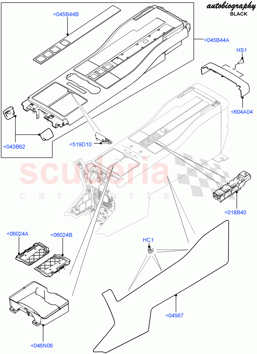 Console - Floor(Autobiography Black / SV Autobiography, Rear, External Components)(With 40/40 Split Individual Rr Seat)((V)FROMEA000001,(V)TOHA999999) of Land Rover Land Rover Range Rover (2012-2021) [5.0 OHC SGDI SC V8 Petrol]