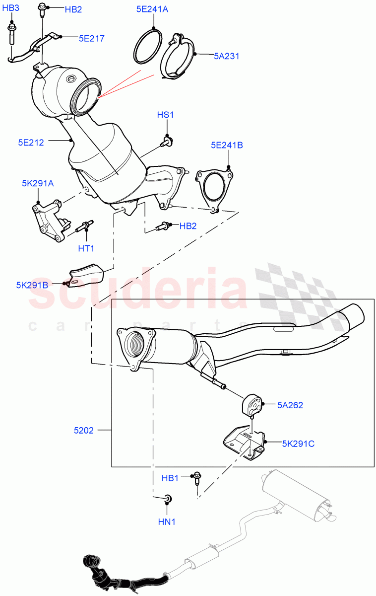 Front Exhaust System (2.0L AJ20P4 Petrol E100 PTA, Proconve L6 Emissions, Itatiaia (Brazil)) ((V) FROMLT000001) of Land Rover Land Rover Discovery Sport (2015+) [2.0 Turbo Petrol AJ200P]