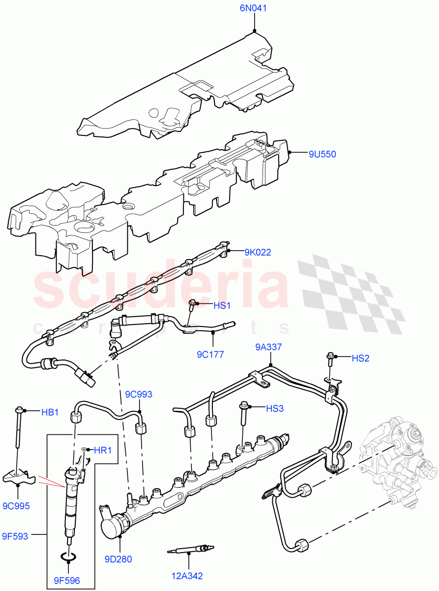 Fuel Injectors And Pipes(3.0L AJ20D6 Diesel High) of Land Rover Land Rover Range Rover (2022+) [3.0 I6 Turbo Diesel AJ20D6]