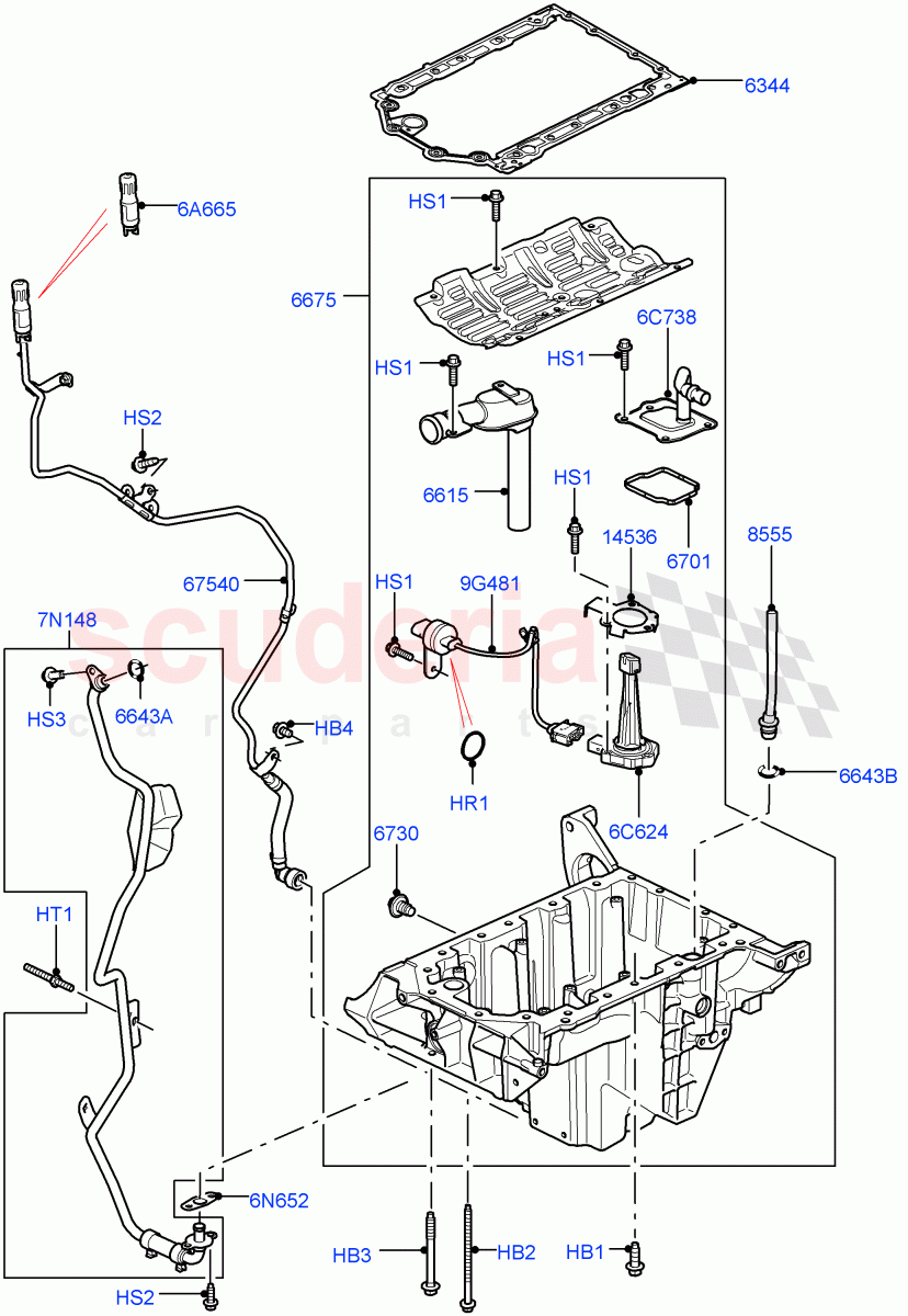 Oil Pan/Oil Level Indicator (Nitra Plant Build) (3.0 V6 Diesel) ((V) FROMK2000001) of Land Rover Land Rover Discovery 5 (2017+) [3.0 Diesel 24V DOHC TC]