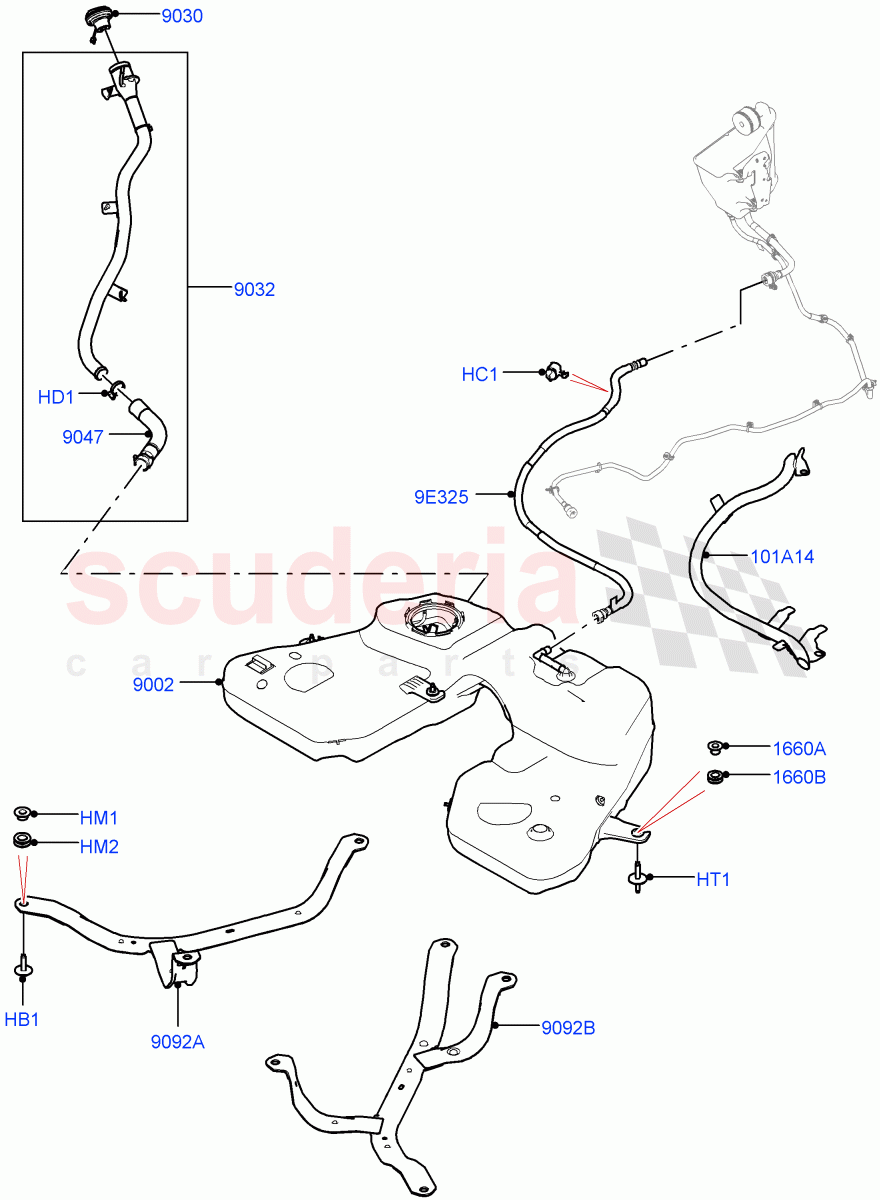 Fuel Tank & Related Parts(3.0L AJ20P6 Petrol High,Fuel Tank Filler Neck - Unleaded) of Land Rover Land Rover Range Rover (2022+) [3.0 I6 Turbo Petrol AJ20P6]