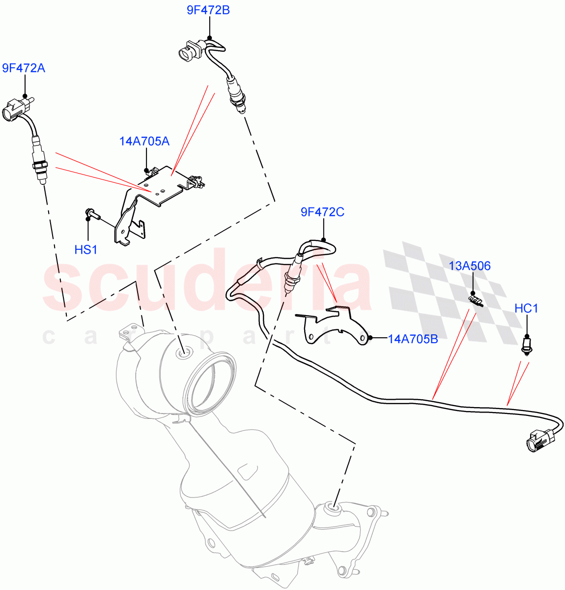 Exhaust Sensors And Modules (2.0L AJ20P4 Petrol Mid PTA, SULEV30 CN6B China Emission, Changsu (China)) of Land Rover Land Rover Discovery Sport (2015+) [2.0 Turbo Petrol AJ200P]