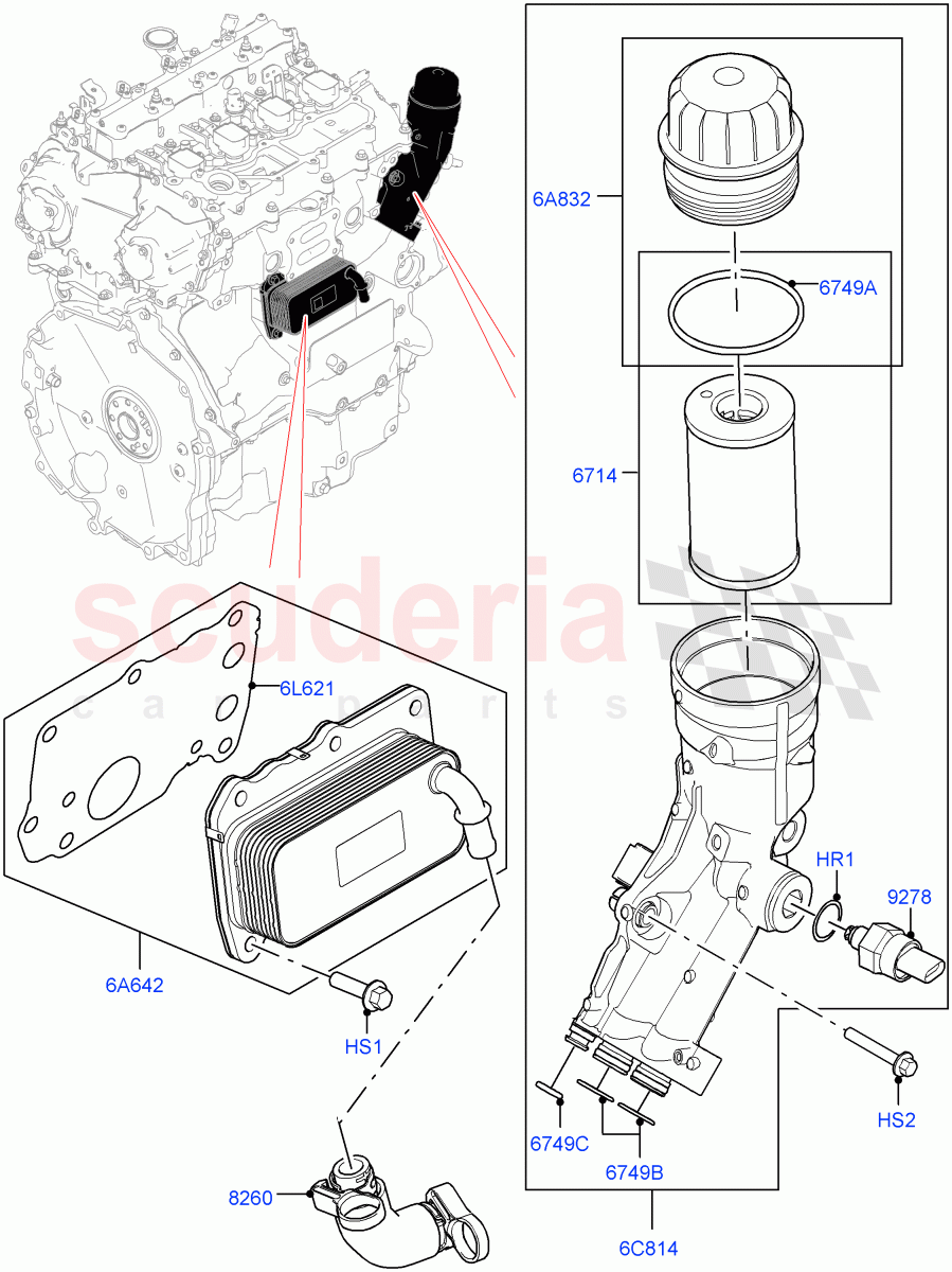 Oil Cooler And Filter (2.0L AJ20P4 Petrol Mid PTA, Halewood (UK), 2.0L AJ20P4 Petrol High PTA, 2.0L AJ20P4 Petrol E100 PTA) of Land Rover Land Rover Discovery Sport (2015+) [2.0 Turbo Petrol AJ200P]